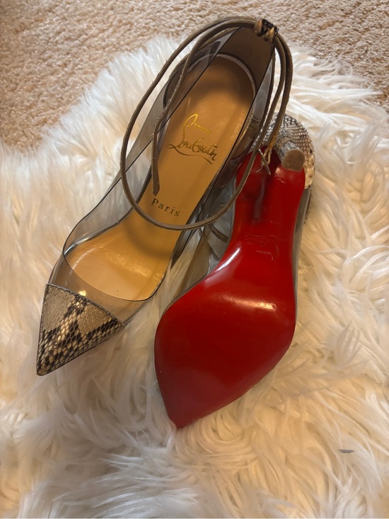 Christian Louboutin Shoes - Christian Louboutin Clear PVC Snake-Print Pointed Toe Pumps with Red Sole